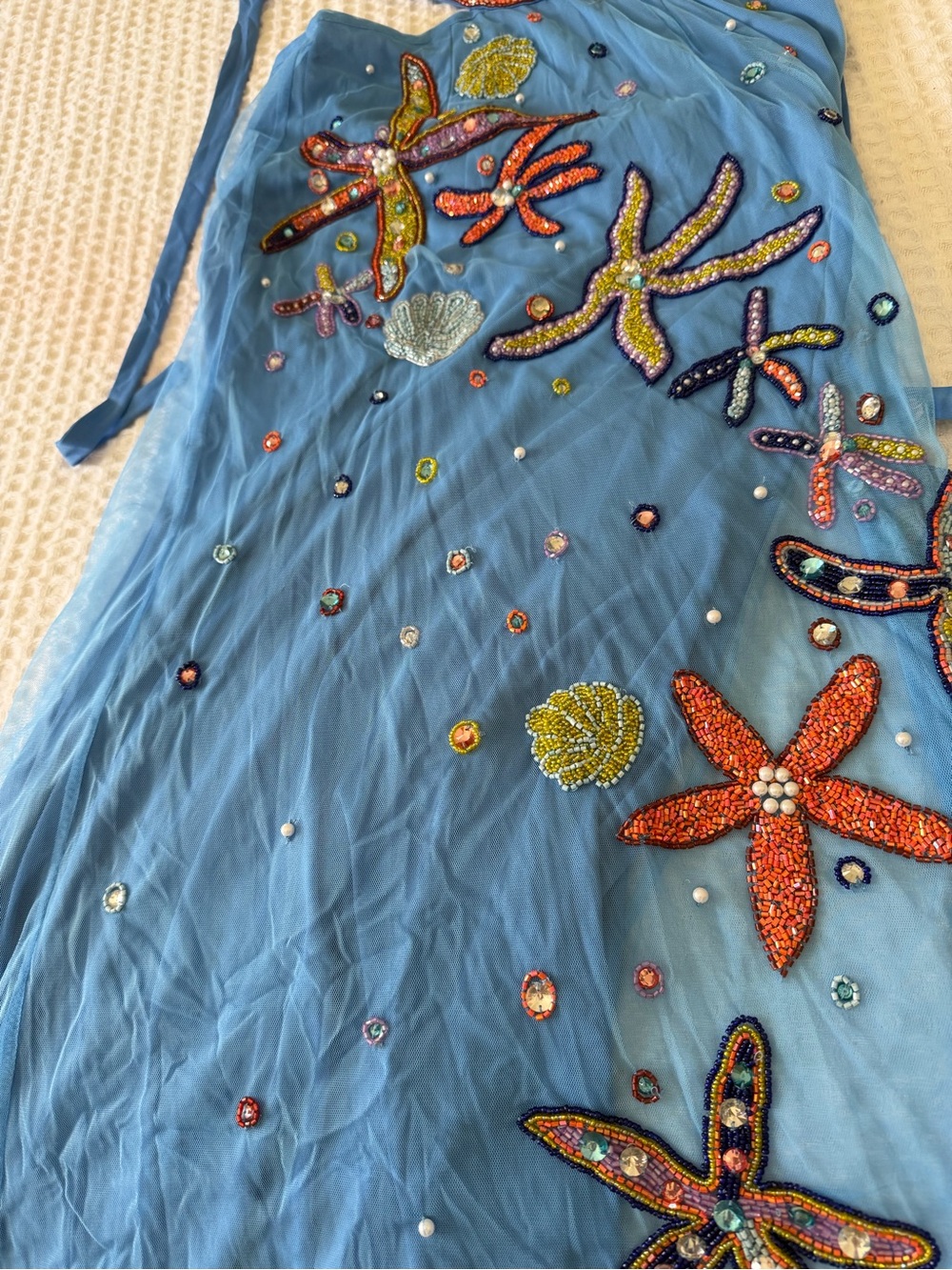America & Beyond MULTI SHELL PRISM EMBELLISHED LONG DRESS Beaded Sea Mermaid - Picture 3 of 10